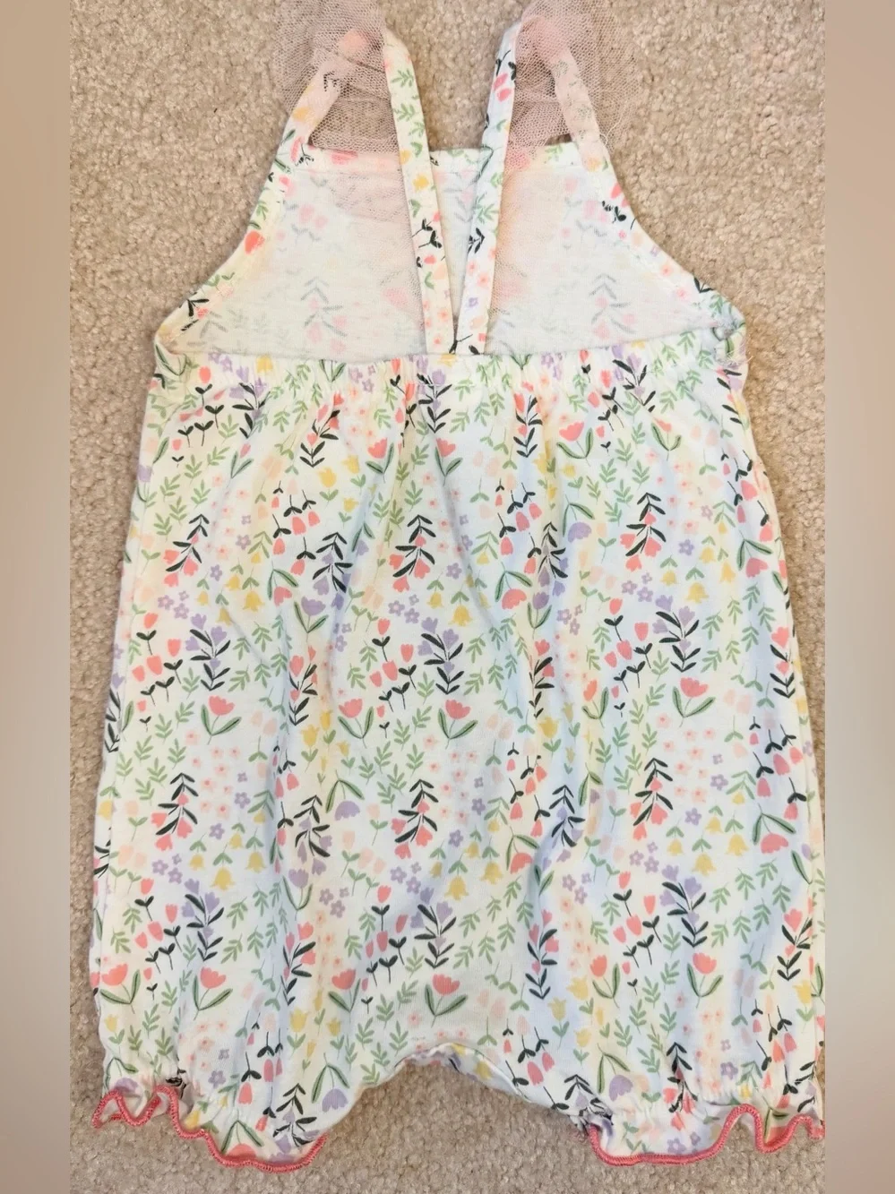 Baby Girl Floral Romper with ruffles and tulle- Brand: Chickpea, Size: 3-6M
